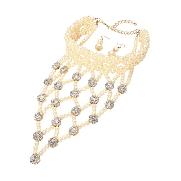 Tigerstars Embellished Cream Pearl Stone Statement Necklace - Picture 3 of 3